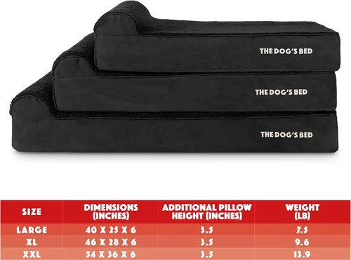 Miniatura 7 de The Dog's Bed - Cama Ortopédica para Perros con Reposacabezas XL Negra de Felpa, Espuma Viscoelástica, Alivio del Dolor para Artritis, Displasia