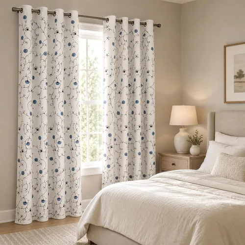 Miniatura 18 de VOGOL - Cortinas de 2 paneles con ramas bordadas de lino sintético con ojales, cortinas para dormitorio/sala de estar, paneles de tratamiento