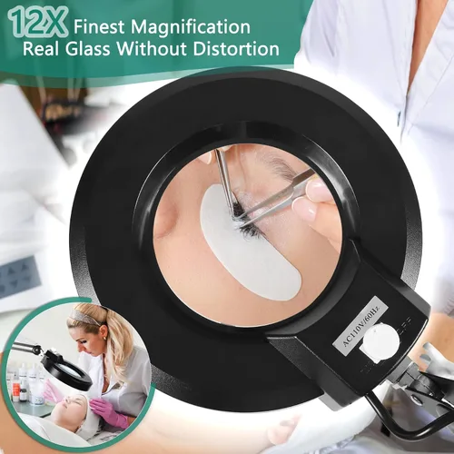 Miniatura 2 de Lupa súper brillante de 2,200 lúmenes con luz y soporte, lámpara de pie con base rodante de 5 ruedas para esteticistas de pestañas, regulable