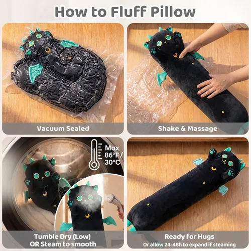 Miniatura 9 de Mewaii Peluche de gato largo, 5 tamaños, 120% relleno extra, almohada gigante para el cuerpo de los niños, lindo peluche Kawaii de ojos grandes
