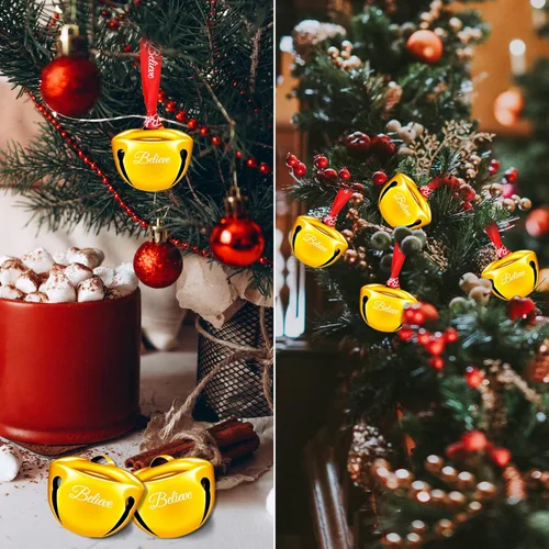 Miniatura 3 de 24 adornos de campana de Navidad de 1.5 pulgadas, cascabeles polares de Papá Noel con cinta Believe, decoraciones de árbol de Navidad