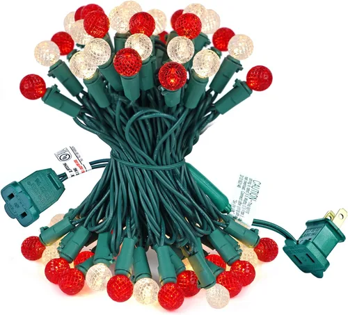 Miniatura 8 de BOHON - Luces de Navidad de 17 pies con 50 luces LED, luces de cadena facetadas G15 en rojo, blanco y verde para exteriores, enchufe, grado
