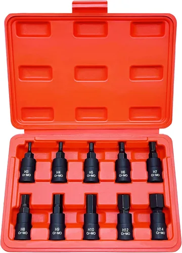 Juego de llaves hexagonales de acero Cr-Mo de alta calidad, juego de 10 piezas métricas de 0.118 in a 0.551 in | Unidad de 3/8 pulgadas | Estuche de