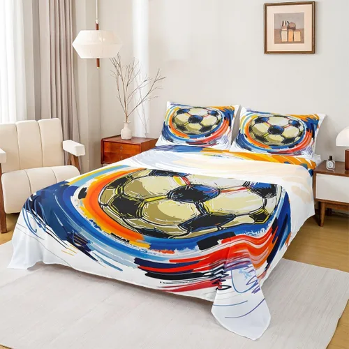 Miniatura 22 de Sábanas de baloncesto tamaño matrimonial con bolsillo profundo para niños, ropa de cama deportiva, juego de sábanas para atletas de baloncesto