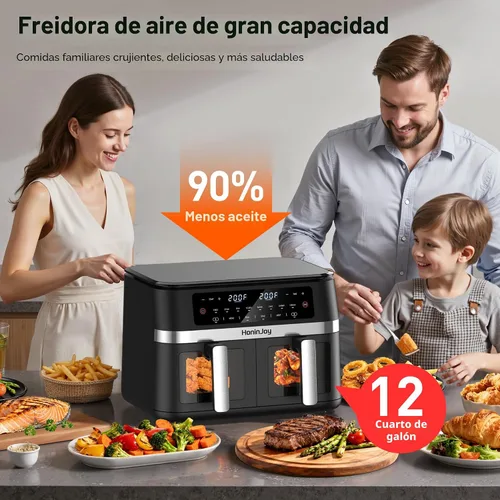 Miniatura 4 de Freidora de aire grande de doble cesta de 12 cuartos con 50 revestimientos de papel y ventana de visión, 12 en 1 con pantalla táctil digital