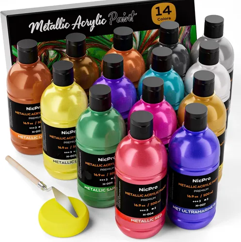 Miniatura 7 de Nicpro Juego de pintura acrílica metálica (8.45 oz, 250 ml), 20 colores de pintura acrílica grande a granel, suministros de pintura de arte no 20