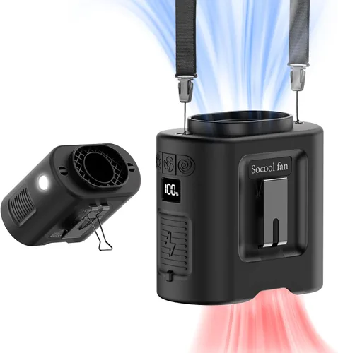 Miniatura 10 de Socool - Ventilador portátil de 10 000 mAh, clip para cinto, batería recargable, 5 velocidades, linterna, para el cuello, manos libres, 40 horas