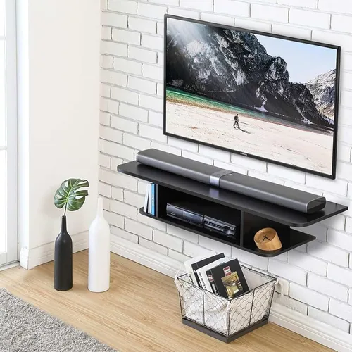 Miniatura 3 de BiJun Estante flotante de TV, estantes flotantes para centro de entretenimiento en la pared, soporte de TV flotante montado en la pared, consola