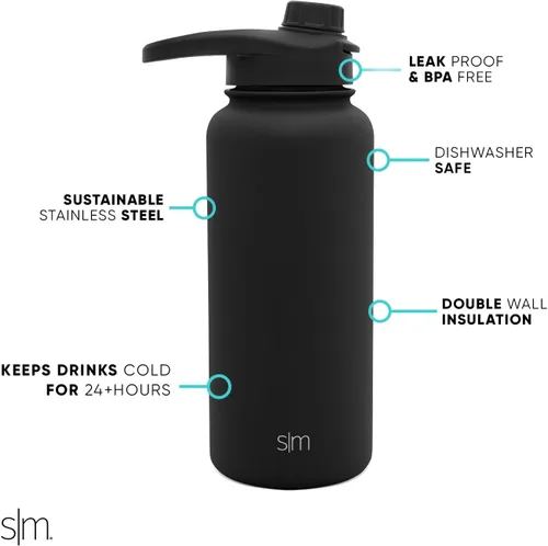 Miniatura 2 de Simple Modern botella de agua con tapa para beber con pajilla, termo metálico de acero inoxidable con aislamiento al vacío, colección Summit
