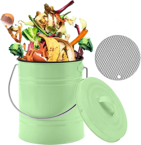 Contenedor de Compost, LALASTAR Contenedor de Compostaje para Encimera con Tapa, Contenedor de Compost de Cocina, Cubo de Compost Sin Olor para Verde