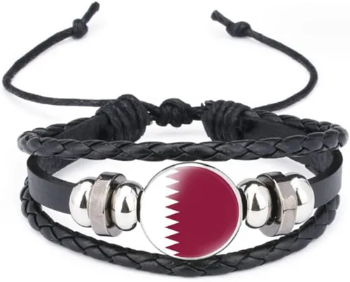 Miniatura 113 de vmcoatdu Mundial Muchas Banderas Nacionales Brazalete Retro de Aleación de Cuero para Pulsera de Cuerda Trenzada de Bandera Nacional