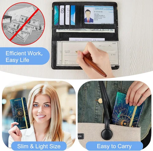 Miniatura 6 de Funda para chequera personal, cartera RFID con soporte para bolígrafo y divisor de plástico transparente integrado para cheques duplicados, Cielo