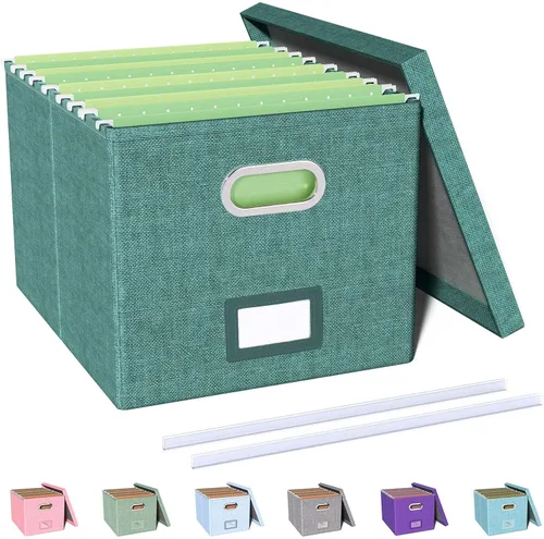 Miniatura 25 de Organizador de archivos en paquete de 2, caja archivadora portátil con tapa, compatible con carpetas tamaño carta/legal, organizador de documentos