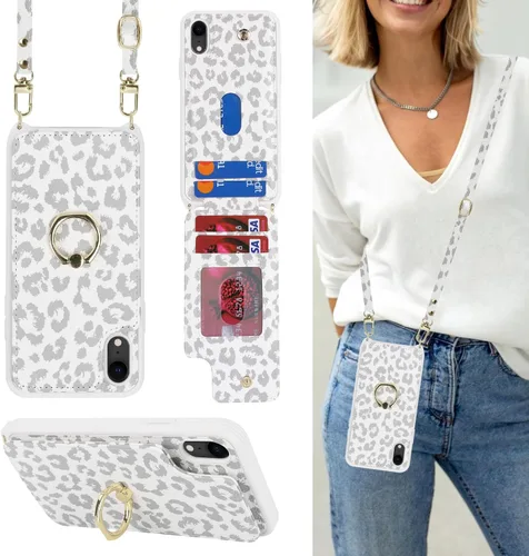 Miniatura 36 de Lipvina para iPhone 11 Pro Funda para teléfono con tarjetero y correa para mujeres, cordón cruzado, soporte de anillo con patas, cierre de presión
