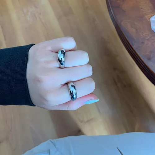 Miniatura 3 de THUNARAZ Juego de 2 anillos de cúpula gruesa para mujer, anillo trenzado minimalista y plateado, anillo apilable, anillo grueso de acero inoxidable