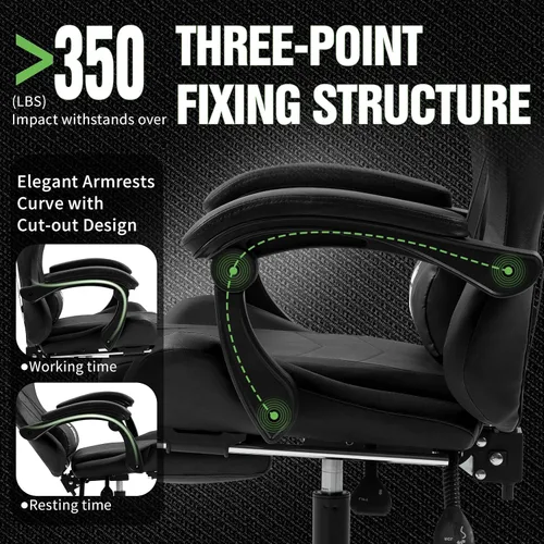 Miniatura 4 de Gaming Chair with Footrest Ergonomic Computer Chair for Adult, Adjustable Headrest, Lumbar Pillow, Large Size Reclining Gaming Chair Big and Tall
