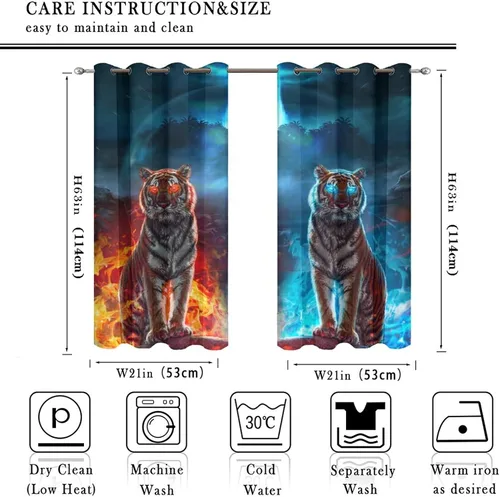 Miniatura 2 de Cool King of The Forest - Cortinas opacas con diseño de tigre anime, fantasía, animal, fuego, tigre, hielo, con ojales, ahorro de energía, 2