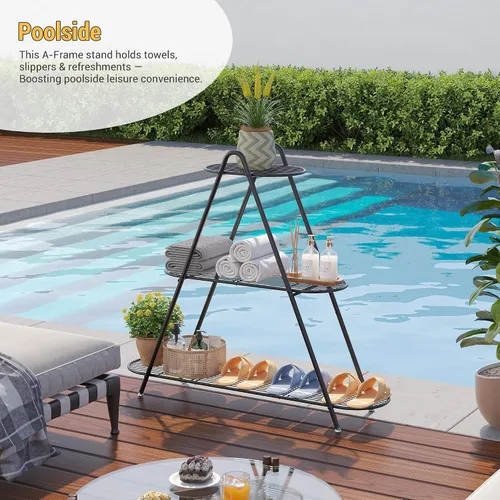 Miniatura 4 de Soporte de 3 niveles para plantas, estante de metal para plantas, resistente para interiores y exteriores, estante para múltiples macetas