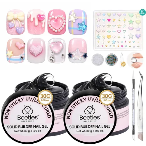Miniatura 13 de Beetles - Gel de uñas sólido constructor, gel transparente 3D de 1.06 onzas para esculpir, gel de construcción de gel duro con polvo de uñas