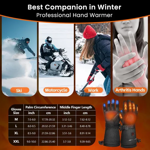Miniatura 7 de MADETEC Guantes térmicos para hombres y mujeres, 7.4 V 22.2 Wh, batería recargable, guantes térmicos eléctricos, para pantalla táctil completa