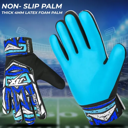 Miniatura 3 de Guantes de portero de fútbol para niños y jóvenes, guantes de portero de fútbol Funky antideslizantes con palma de látex de 0.16 in con agarres Azul