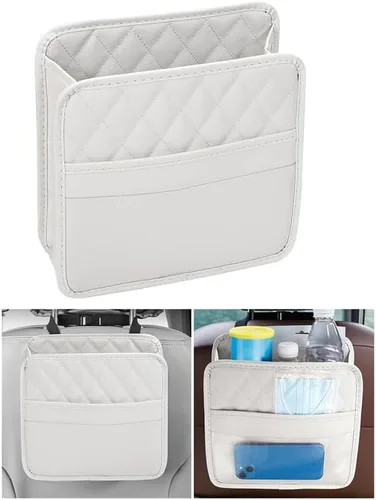Miniatura 10 de Mandark Organizador de respaldo de asiento de automóvil, cuero PU, bolsillo de almacenamiento colgante para asiento trasero del vehículo, accesorios