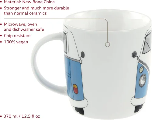 Miniatura 3 de BRISA VW Collection - Taza grande de cerámica para café, té y capuchino, diseño de autobús T1 (12.5 fl oz/12.5 fl oz/frente de autobús) (azul)