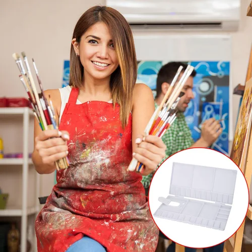 Miniatura 6 de Shappy Paleta de acuarela de 33 compartimentos, bandeja de pintura plegable con 28 pozos y 5 áreas de mezcla, paleta de pintura de plástico