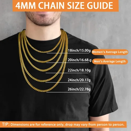 Miniatura 3 de Jewlpire Silver Chain Gold Chain for Men Women Boys - Diamond Cut Miami Mens Cuban Link Chain Necklace 4mm6mm Mens Chain 18K Gold Plated316L