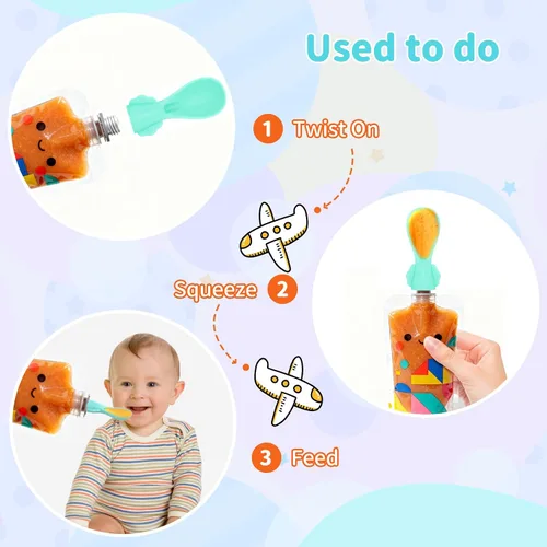 Miniatura 7 de Cuchara universal para alimentos para bebés, paquete de 10, cucharas de silicona para bebés, para viajes, para comida de bebé, cuchara exprimible