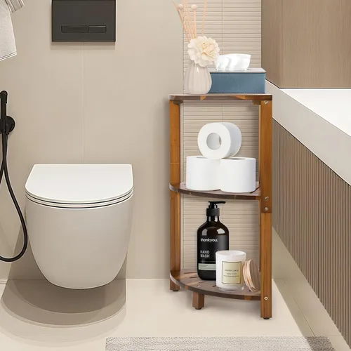 Miniatura 7 de IBosins Organizador de ducha esquinero de 3 niveles para baño, estante para ducha interior, organizador de madera de acacia natural y almacenamiento