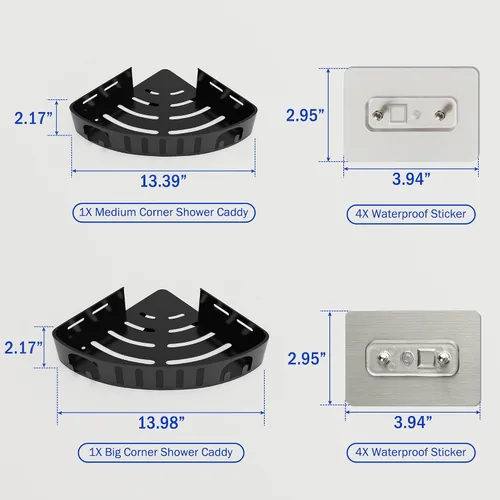 Miniatura 2 de Estante de ducha adhesivo de esquina sin taladro Organizador de baño de aleación de aluminio a prueba de óxido con soporte para afeitar
