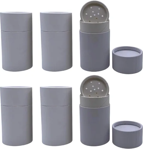 Miniatura 8 de GreenWay - Tubos pequeños de papel kraft con tamices y tapas, paquete de 6 recipientes biodegradables para cosméticos en polvo, tubos de tamizado