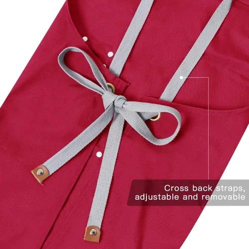 Miniatura 5 de Delantal de chef, delantal cruzado para hombres y mujeres con correas ajustables y bolsillos grandes, de lona, M - 2EG.