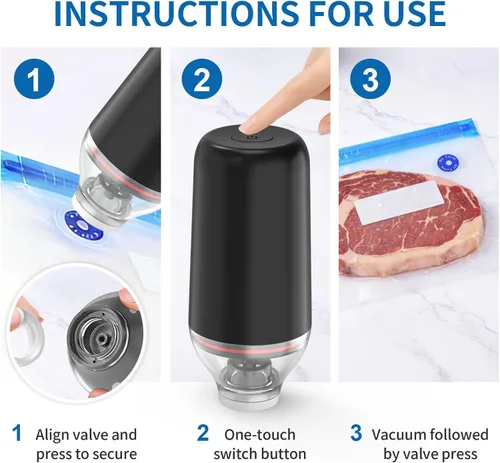 Miniatura 4 de Sellador al vacío de mano, bomba de vacío Sous Vide, sellador al vacío de mano recargable para almacenamiento de alimentos, camping, Sous Vide, Negro