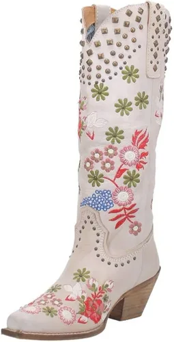 Dingo Botas con punta de corte floral de amapola para mujer tacón alto y bajo 1-2 pulgadas color gris Marrón