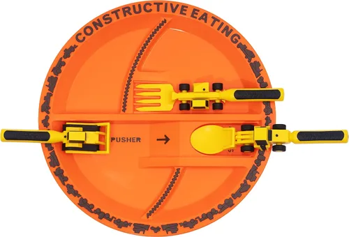 Miniatura 8 de Set de plato y utensilios para comer Constructive Eating con motivo de construcción, Amarillo y naranja