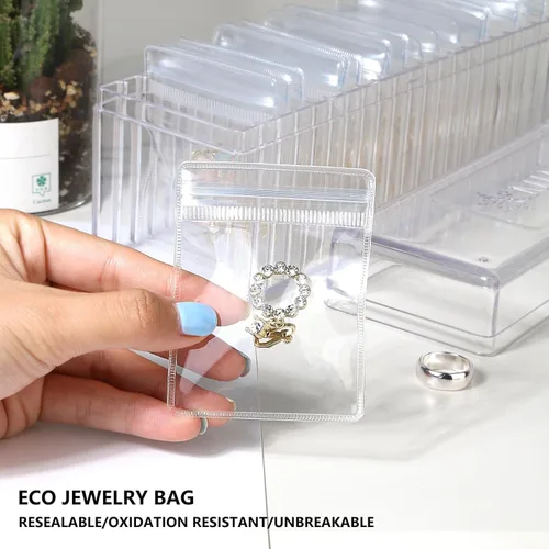 Miniatura 8 de Organizador de joyas de acrílico, soporte organizador de joyas transparente con 20 bolsas de joyería portátiles antideslustre, estuche de joyería