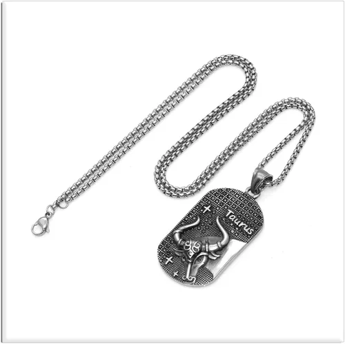 Miniatura 5 de Xusamss Punk Rock - Collar de cristal con colgante de placa de identificación de acero de titanio con doce constelaciones, cadena de caja de 24