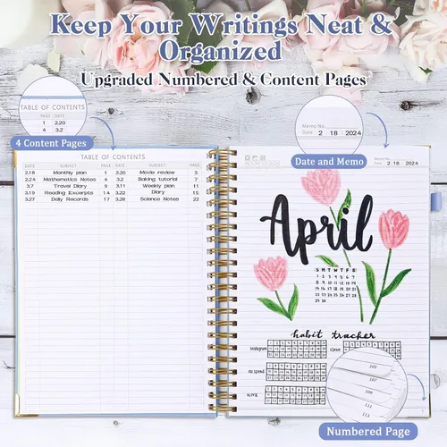 Miniatura 2 de Cuadernos de diario A5, cuaderno de espiral de tapa dura, cuaderno de cuero para mujeres y niñas, cuaderno de rayas universitarias con páginas
