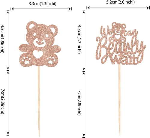 Miniatura 2 de Rsstarxi Paquete de 24 Adornos para Cupcakes We Can Bearly Wait con Purpurina de Oso para Baby Shower, Palillos Decorativos para Cupcakes