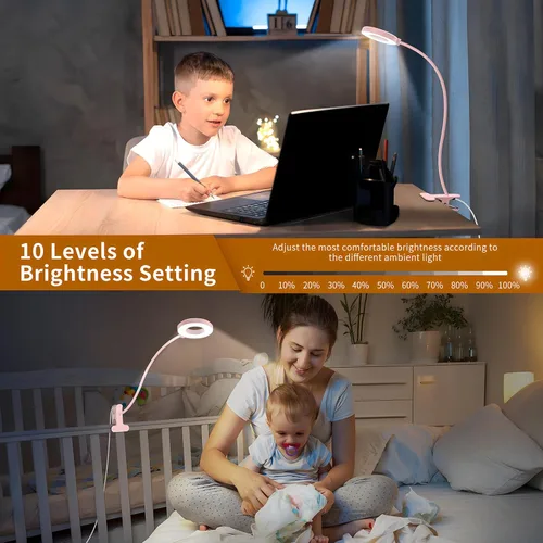 Miniatura 3 de Lámpara de escritorio iZELL, [3 modos de color y 10 niveles de brillo] luz LED de lectura con abrazadera, brazo flexible de silicona, luz de libro