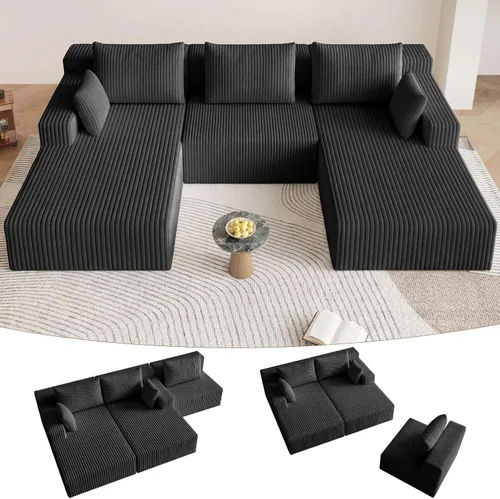 Miniatura 84 de Sofá modular de 95 pulgadas con otomana, moderno sofá nube de pana con asiento profundo, sofá sin hueso tapizado de 3 plazas en forma de U para sala