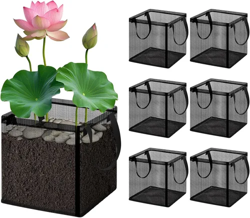 Miniatura 8 de Bolsas de plantación acuática con asas, maceta de estanque acuático de 7.8 pulgadas para estanque, bolsas de cultivo cuadradas, bolsas de tela
