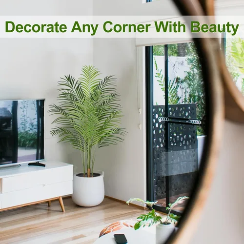 Miniatura 7 de Palmera artificial de 4 pies para interior, palmera paradisiaca tropical falsa en maceta con diseño de corteza real, palmera de areca sintética