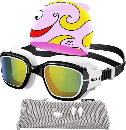 Whale Gafas de natación para niños, cómodas gafas de natación polarizadas UV400 antivaho adecuadas para edades de 6 a 14 años