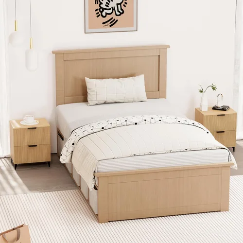 Miniatura 29 de Royal Windsor Mesita de noche acanalada con 3 cajones, mesa auxiliar lateral, armario de almacenamiento de acento, mesita de noche moderna