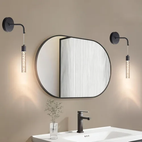 Miniatura 11 de Juego de dos apliques de pared con estilo real, minimalista y moderno espejo de alta gama, diseño redondo de cristal de burbuja en forma de disco