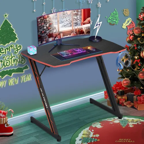 Miniatura 14 de HKLGorg Escritorio para juegos para computadora, escritorio en forma de Z, mesa de juegos para escritura, moderno, ergonómico, estilo de carreras