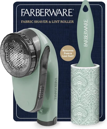 Farberware - Juego de afeitadora de tela y removedor de pelusas, afeitadora de suéter a pilas con cuchillas triples y rodillo extra pegajoso para